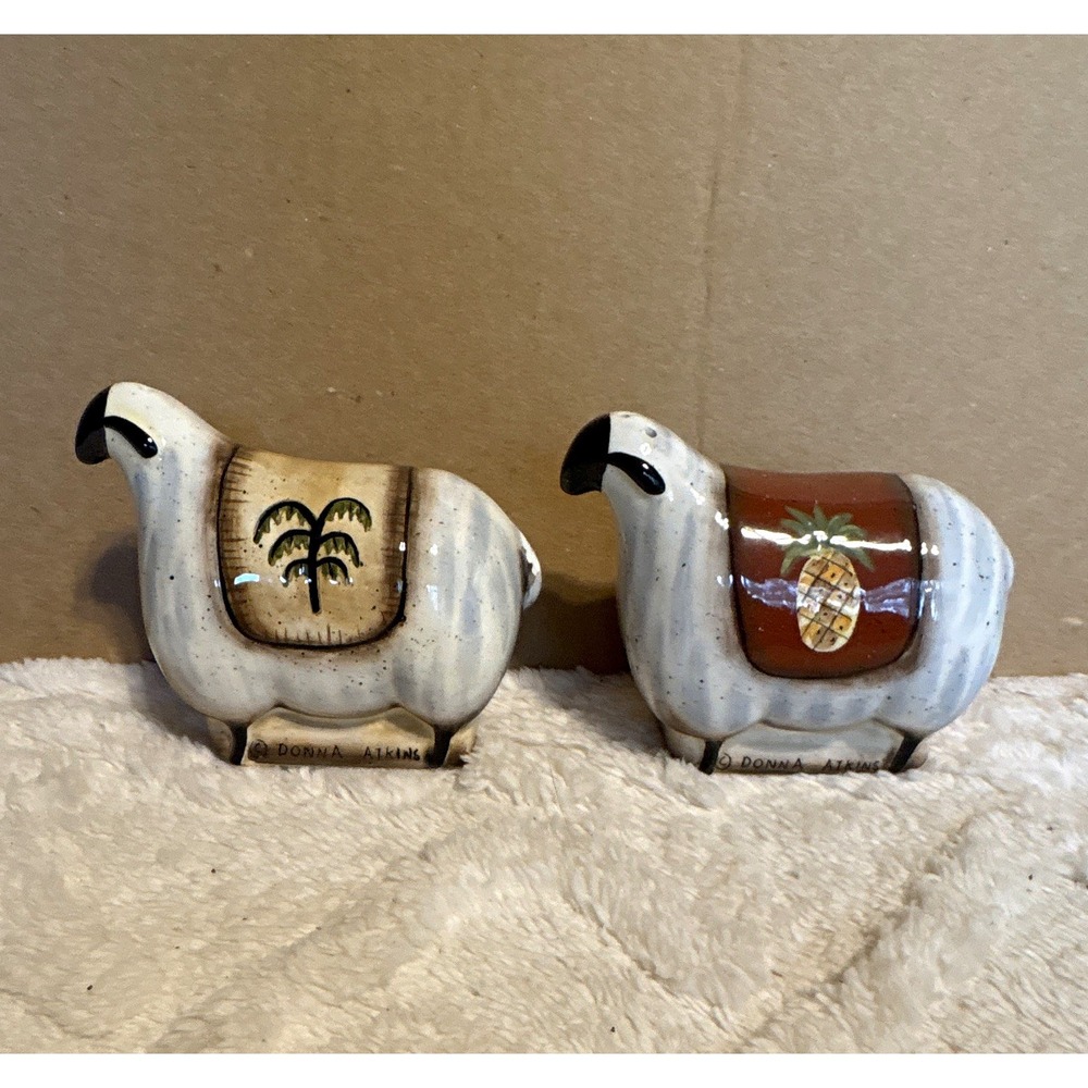 Donna Atkins Ceramic Animal Salt & Pepper Shakers Set of 2 Palm Tree Pineapple